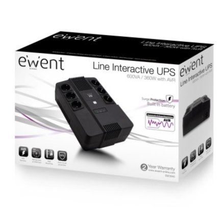 UPS EWENT 600W 6 PORTAS SCHUKO LINHA INTERATIVA