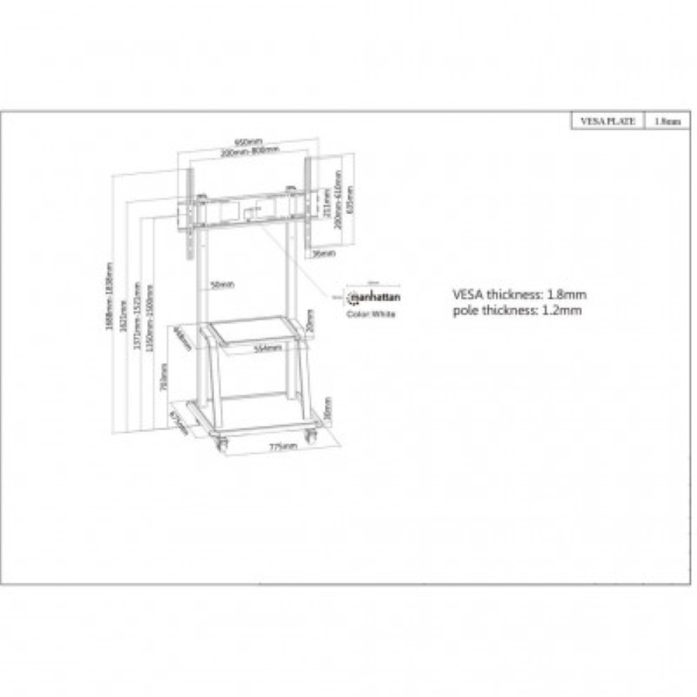 SUPORTE TV MANHAT. 37 A 100 MÁX. 150KG C/RODAS