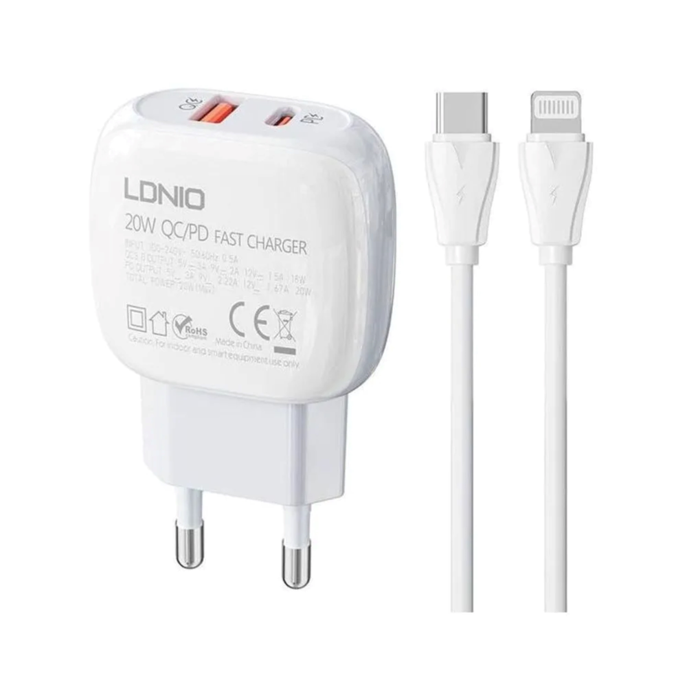 CARREGADOR LDNIO 20W QC3.0 LIGHTNING