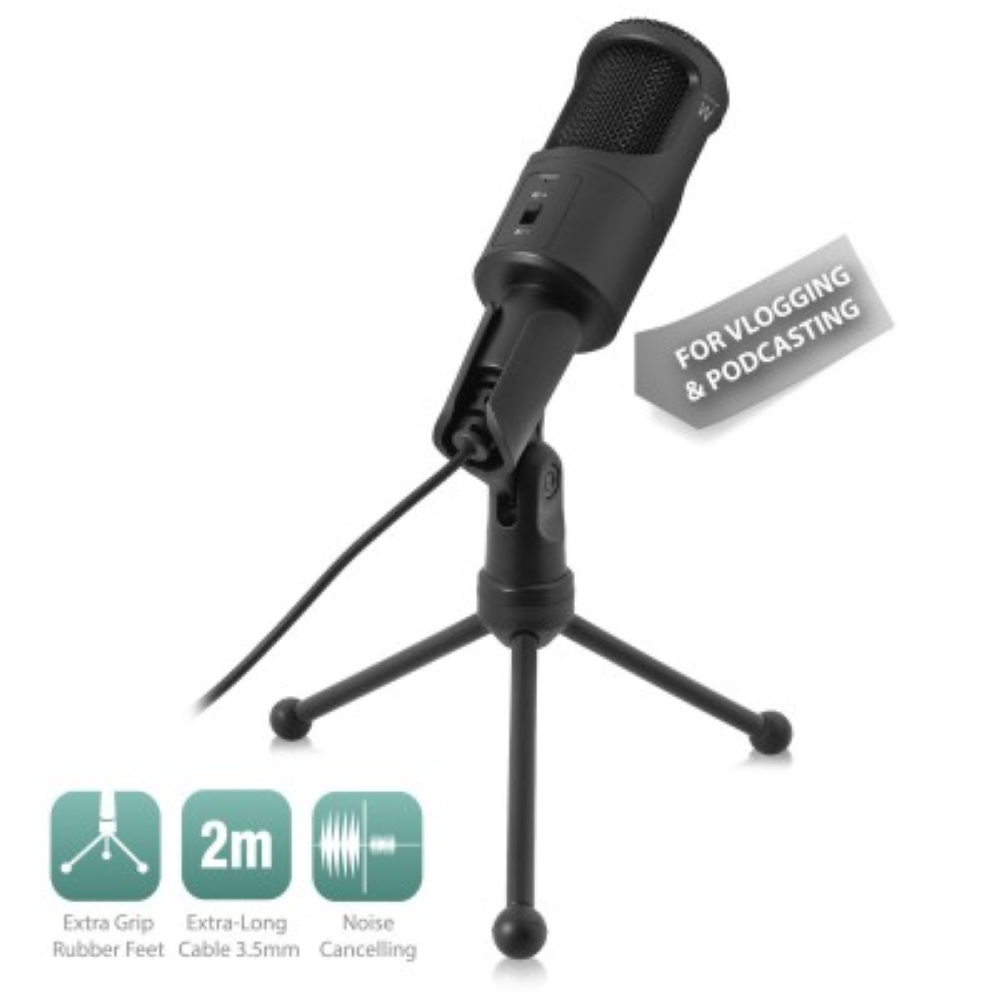 MICROFONE EWENT NC, C/ SUPORTE, 2.0M PRETO